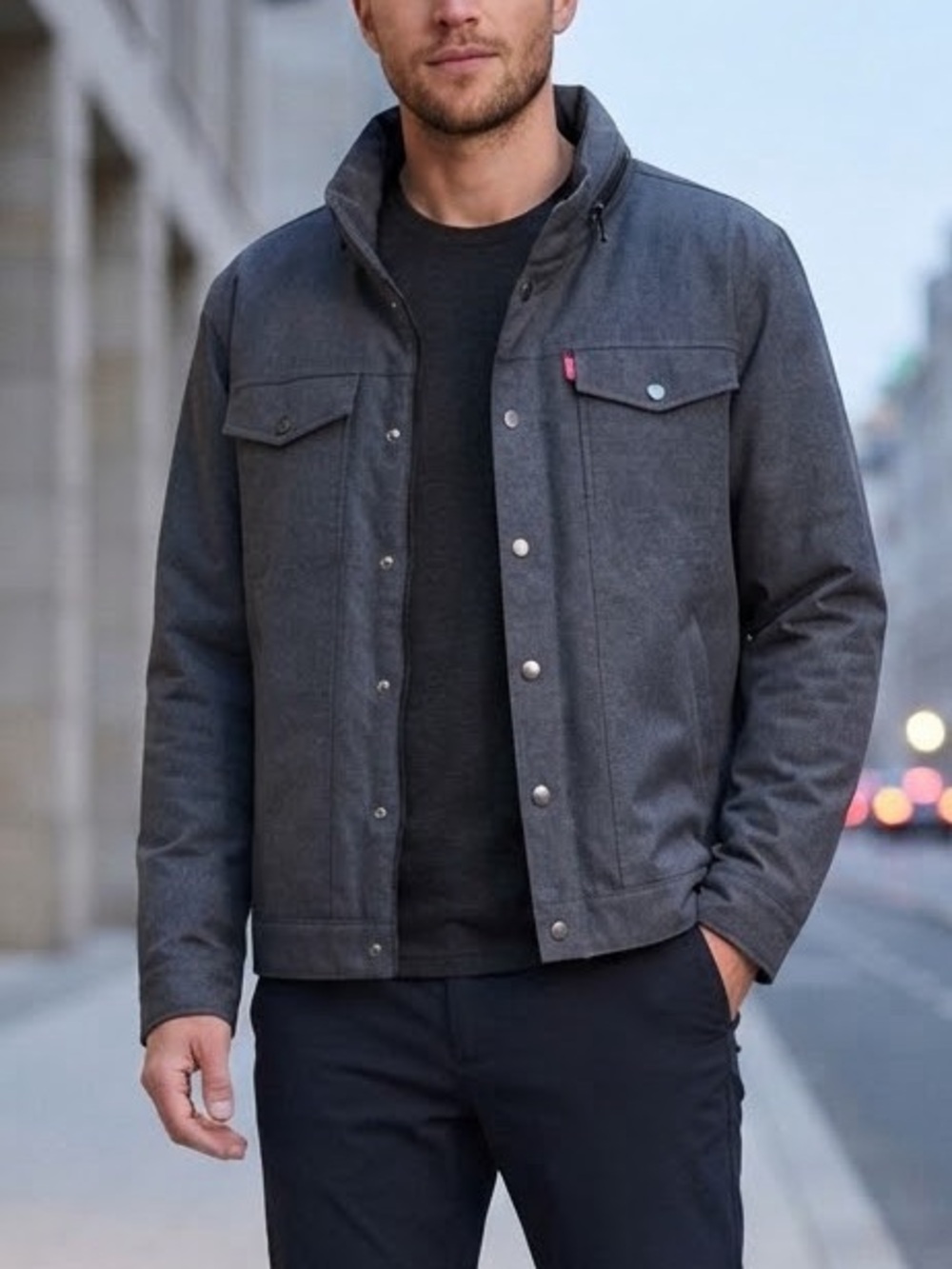 Levi's Men's Soft Shell Commuter Trucker Jacket - Charcoal Gray Size Large